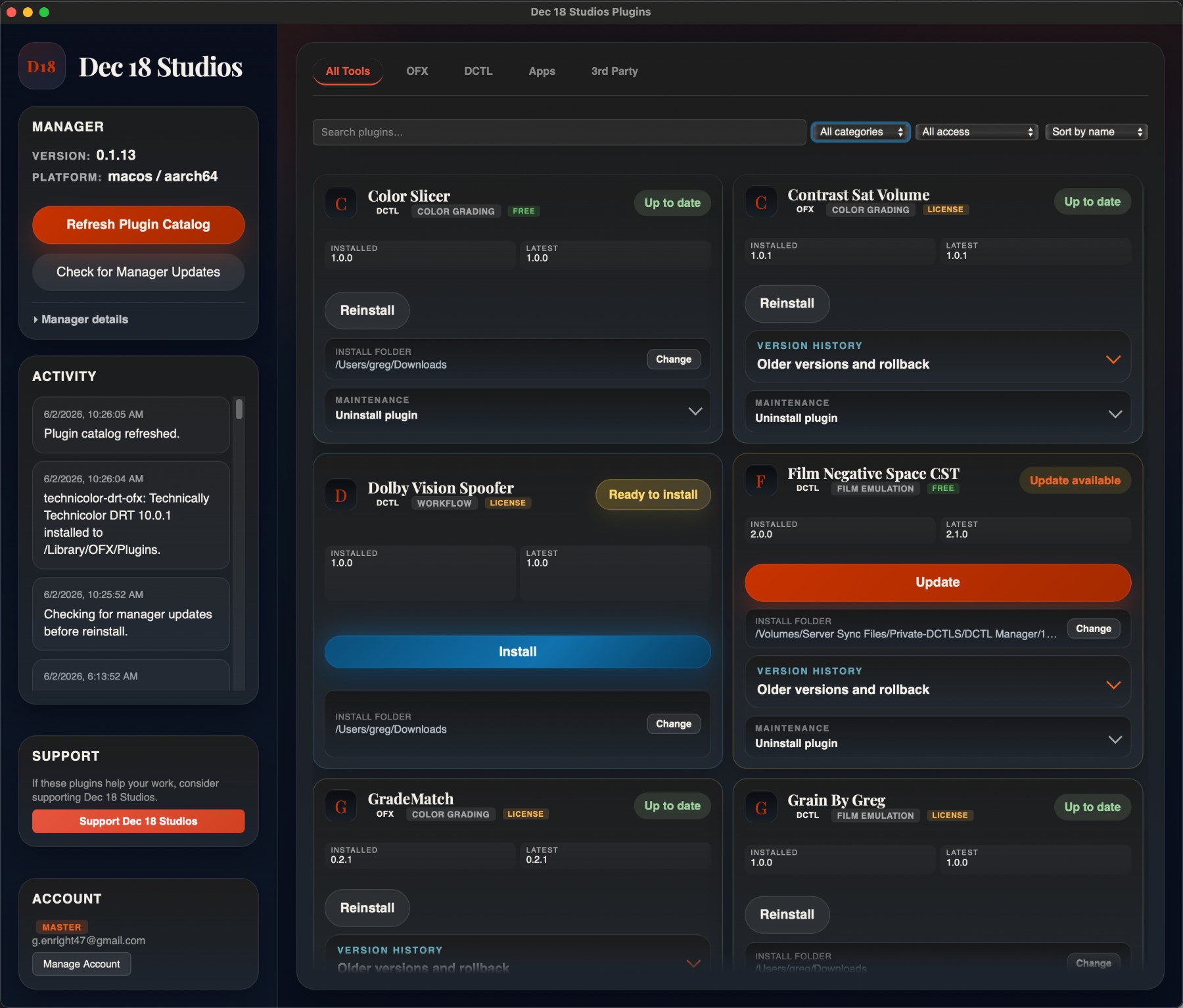 Dec 18 Studios Plugin Manager, the Tool Box Manager app